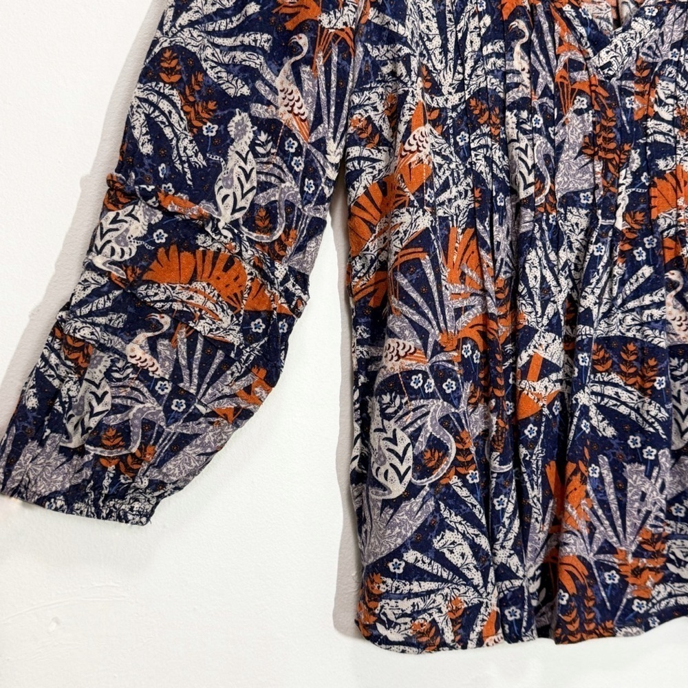 Maeve Anthropologie Cathy Pleated Blue Jungle Boho Y2K Top size XS - Picture 3 of 8